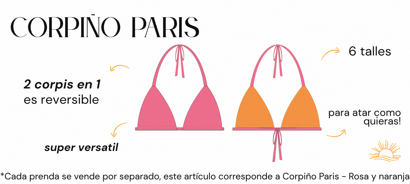 Descripcion del corpi&ntilde;o triangulito paris color rosa y naranja
